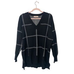 Philosophy Woman Black Windowpane V-Neck High-Low Hem Sweater Woman's Size 2X